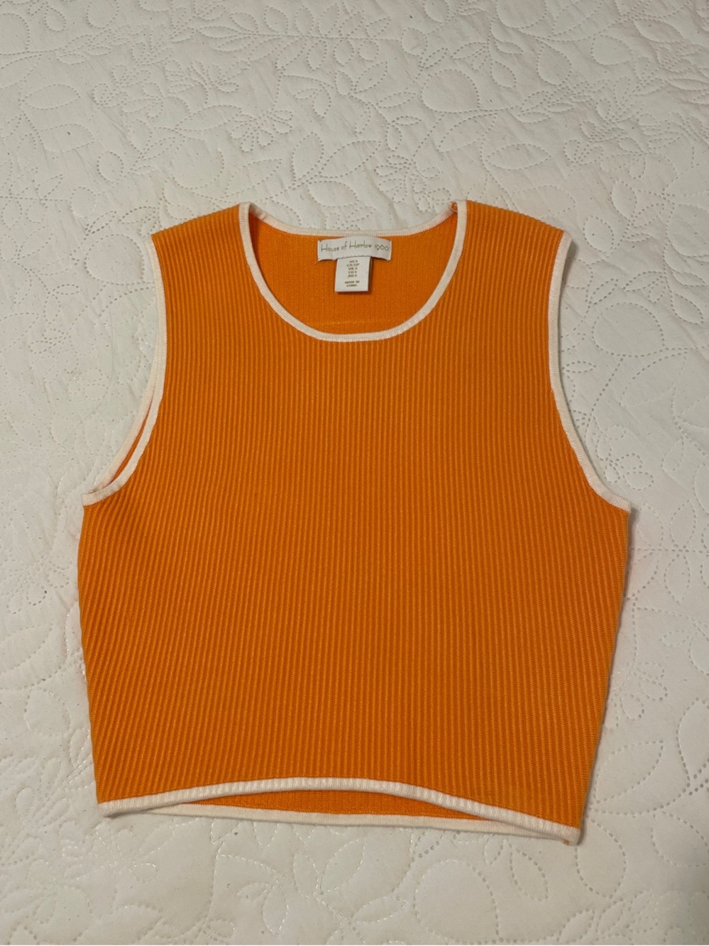 House of Harlow 1960 Bright Orange Ribbed Tank with White Trim